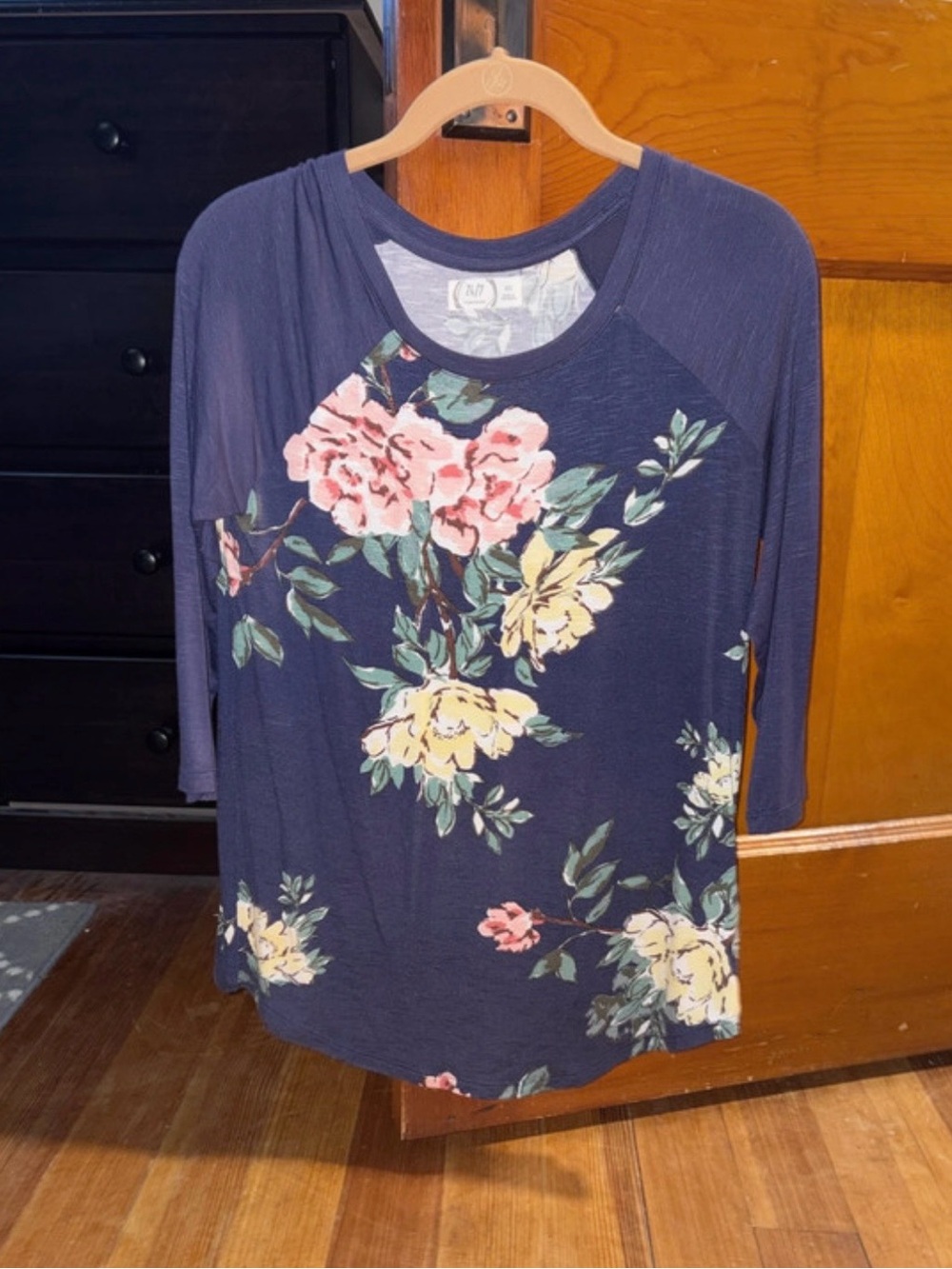 Maurices Navy Floral Long Sleeve Raglan Top